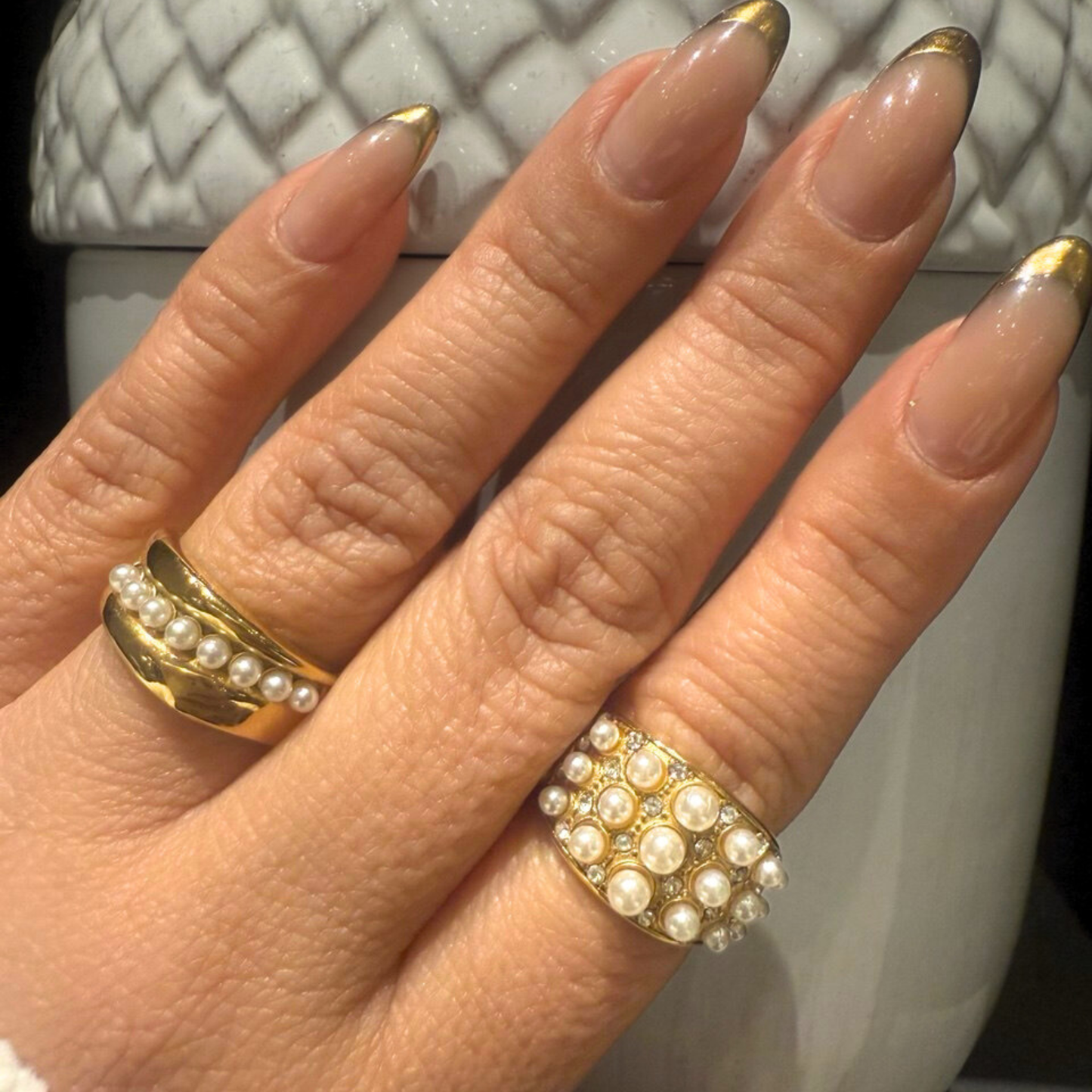 Golden Pearl Stream Ring